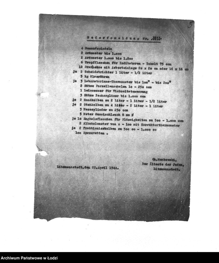 Obraz 8 z jednostki "Bedarfsmeldungen [Skierowane do GV zapotrzebowania na surowce, materiały, narzędzia, maszyny itp. potrzebne resortom pracy do produkcji; zamówienia żywności, lekarstw]"