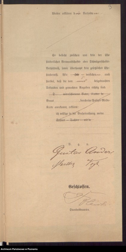 Obraz 5 z jednostki "Die von den Verlobten beigebrachten Urkunden zur Eheschliessung pro 1898"