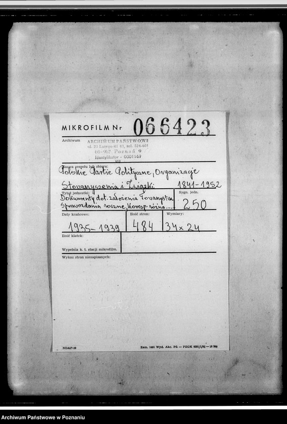 Obraz 2 z jednostki "Stowarzyszenie "Polonia- Italia" w Poznaniu: a/ dokumenty dotyczące założenia Towarzystwa /statut i inne/, b/ sprawozdania roczne z działalności i protokoły zebrań, c/ korespondencja różna, d/ listy członków, e/ druki, afisze"