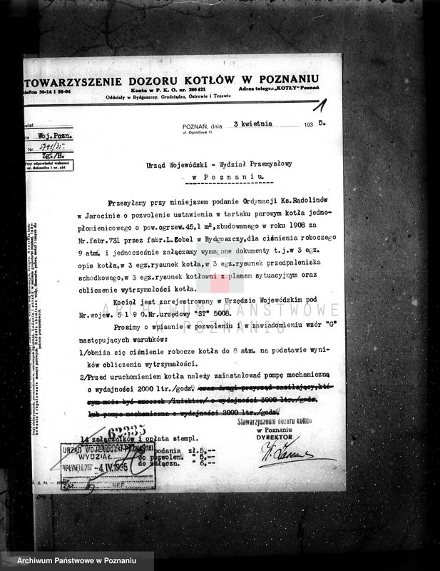 Obraz 5 z jednostki "Młyn parowy w Jarocinie pow. jarociński nr fabr. kotła 892 nr woj. kotła 6431"