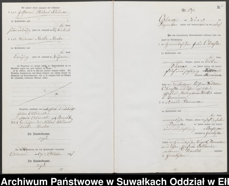 image.from.unit.number "Heiraths-Neben-Register des Preussischen Standes-Amtes Orlowen Kreis Loetzen für das Jahr 1891"