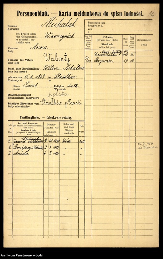 Obraz 18 z jednostki "[Spis ludności Łodzi] Michalak"