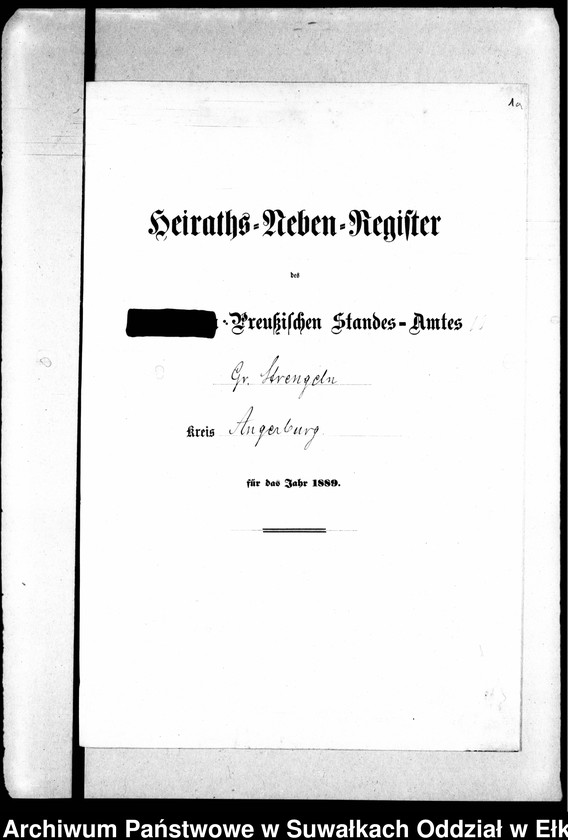 image.from.unit.number "Heiraths-Neben-Register des Preussischen Standes-Amtes Gr. Strengeln Kreis Angerburg"