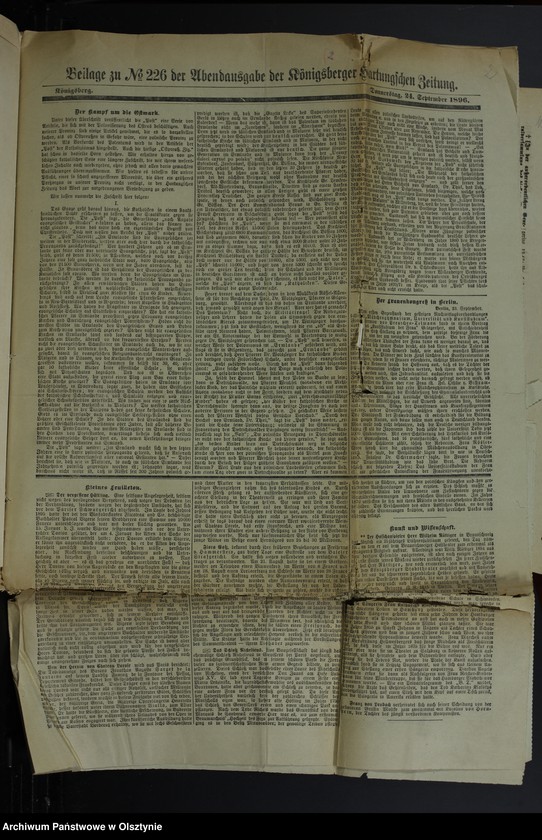 image.from.unit "Katholicismus und Polonismus / Nachrichten, Anweisungen, Berichte, 4 Exemplare der "Königsberger Hartungsche Zeitung" von 1896 Jahr und 1 Exemplar der "Osteroder Zeitung" von 1901"