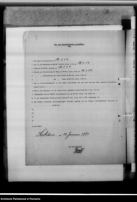 Obraz 12 z jednostki "Sammelakten zum Geburtenbuch [zgłoszenia urządzeń]"