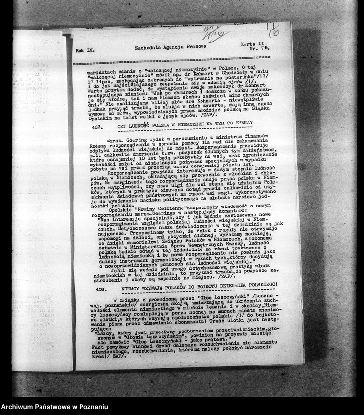 Obraz 19 z jednostki "Biuletyny Zachodniej Agencji Prasowej i Prasowej Agencji Młodych Obozu Zjednoczenia Narodowego"