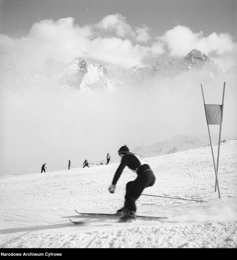 Narciarze na zboczu.