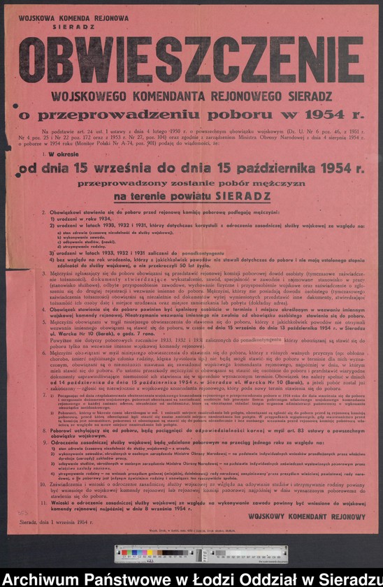 Obraz 14 z kolekcji "Obwieszczenia w sprawie poboru do Wojska Polskiego111"