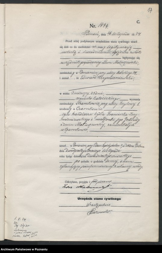 Obraz 19 z jednostki "Księga miejscowa zgonów tom IV [Rejestr główny zgonów]"