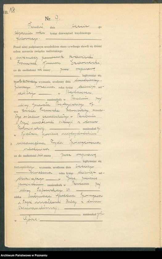 Obraz 19 z jednostki "Księga miejscowa małżeństw tom I [Rejestr główny małżeństw]"