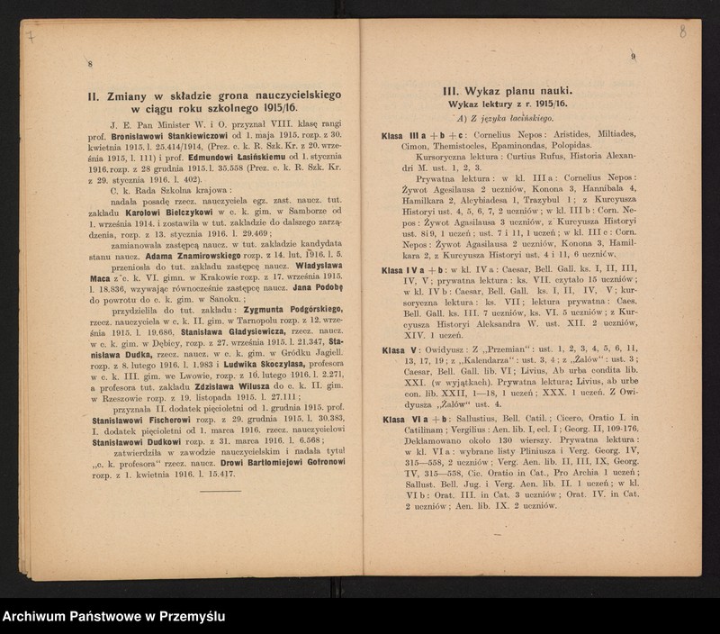 image.from.unit.number "Sprawozdanie Dyrekcji c.k. Gimnazjum w Bochni za rok szkolny 1915/16"