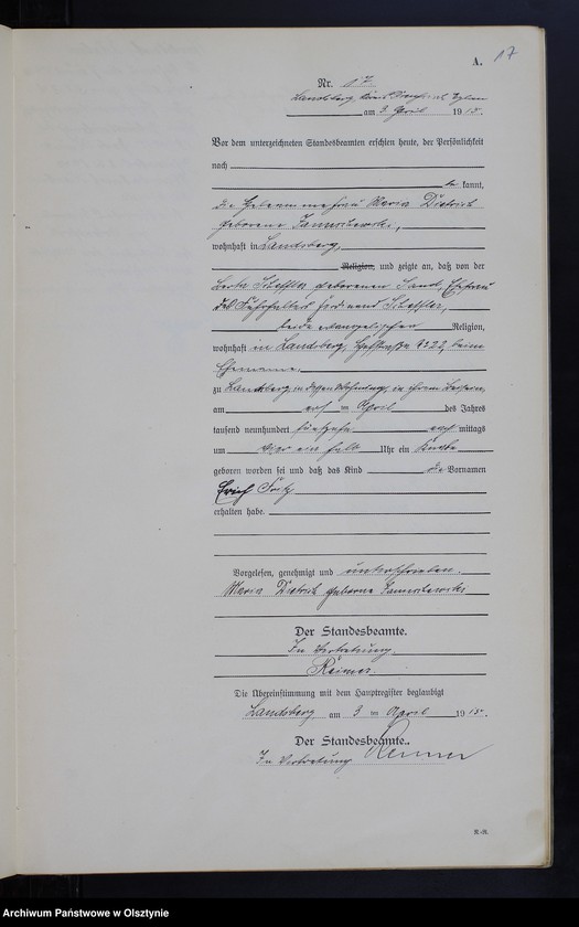 image.from.unit.number "Geburts-Neben-Register Nr 1 - 45 [ Księga urodzeń - wtóropis ]"