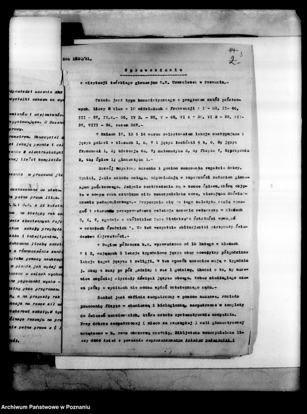 Obraz 7 z jednostki "Prywatne Gimnazjum Żeńskie SS. Urszulanek - Poznań [sprawozdanie z wizytacji i sprawy szkolne]"