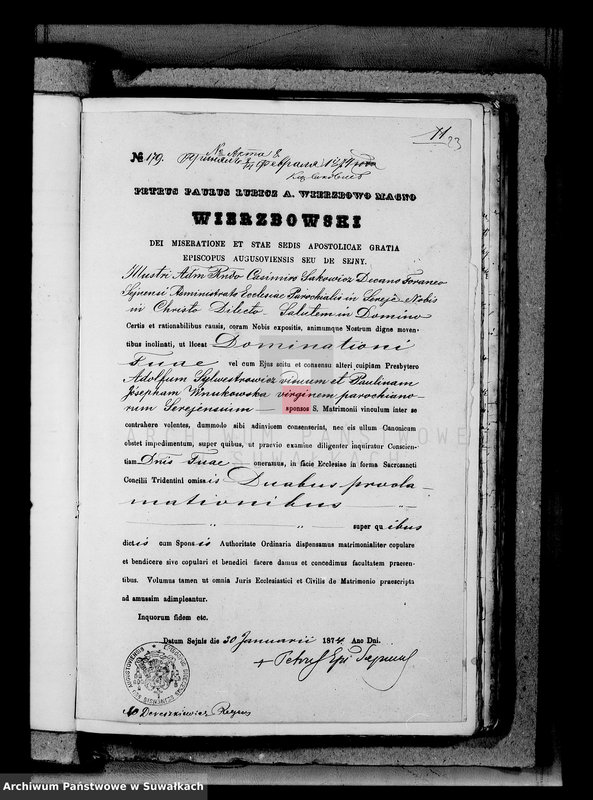 image.from.unit.number "Dokumenty Brakosočetavšichsja Lic v Serejskom Rimsko-Katoličeskom Prichode s 1874 goda"