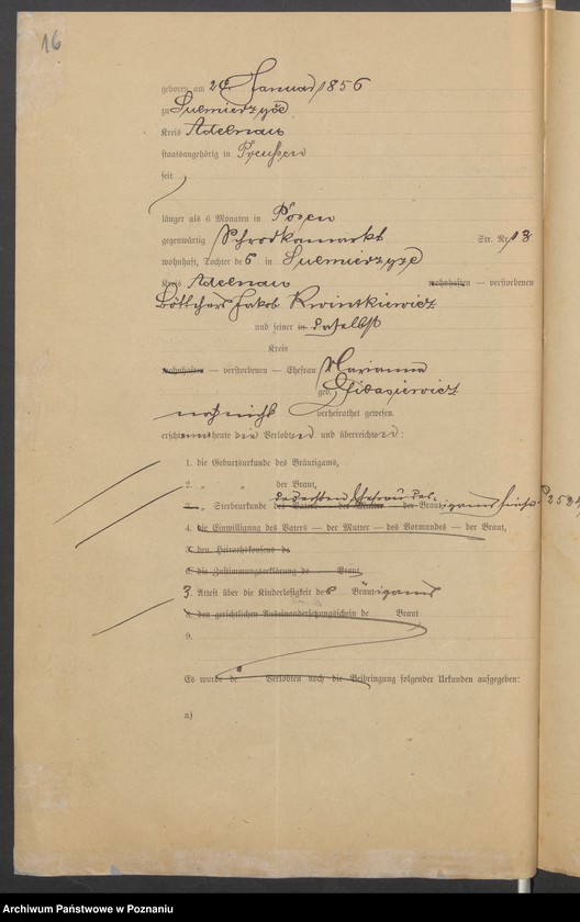 Obraz 18 z jednostki "Die von den Verlobten beigebrachten Urkunden zur Eheschliessung pro 1901. Vol II"