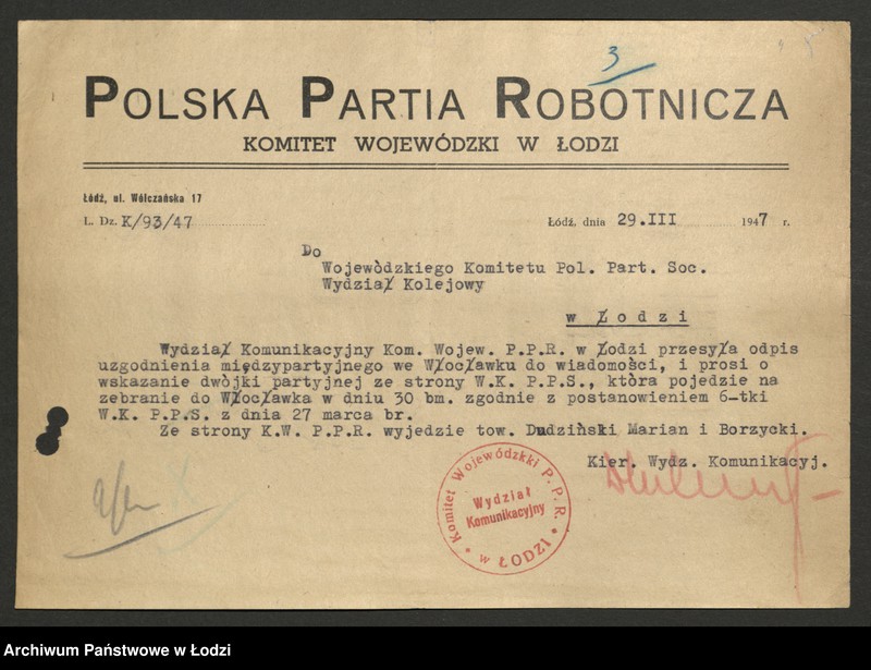 Obraz 6 z jednostki "Korespondencja [z Wydziałem Kolejowym KC]"