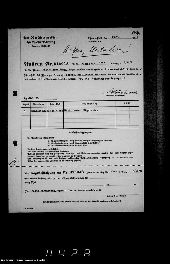 Obraz 20 z jednostki "Aufträge, [Lieferscheinen und Rechnungen] 14731-16050 [Dostawy żywności do Getta]"