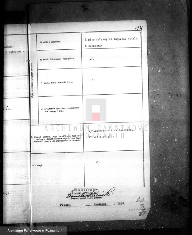 Obraz 18 z jednostki "Zieliński St. Wartoma odlewnia metali Poznań /zatwierdzanie urządzenia/"