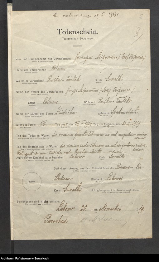 image.from.unit.number "Dokumenta do aktów ślubnych parafji Smolnickiej za 1919 rok"