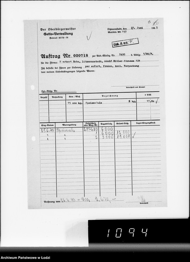 Obraz 17 z jednostki "Lebensmitteleinkauf, Aufträge, [Lieferscheinen und Rechnungen] 20461-20720"