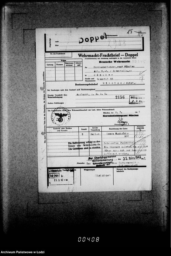 Obraz 19 z jednostki "Frachtbriefe doppel einige Ausgang 1838-2948"