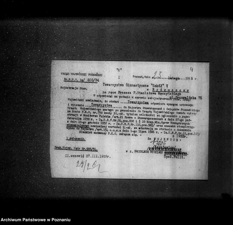 Obraz 8 z jednostki "/Towarzystwo Gimnastyczne Sokół V Bydgoszcz- rejestracja/"