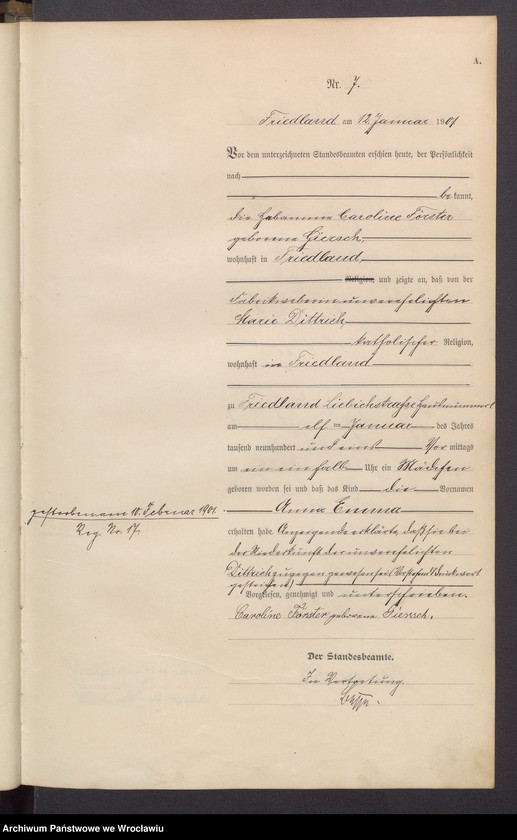 image.from.unit.number "Księga urodzeń USC Mieroszów (Friedland) 1901"