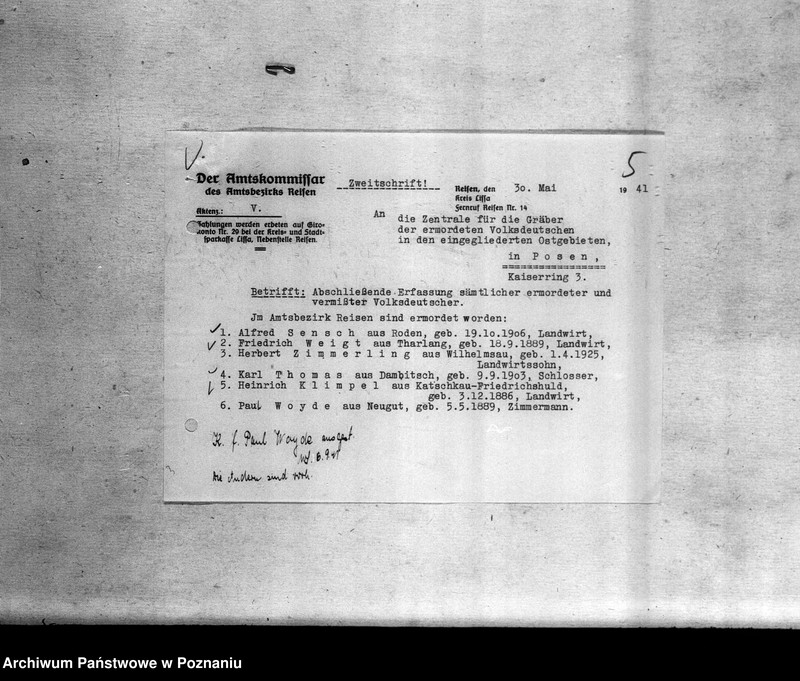 Obraz 9 z jednostki "Amtsbezirk Wilhelmsort Kreis Bromberg (Bydgoszcz). Wykazy miejscowych Niemców, którzy zginęli w 1939 roku"