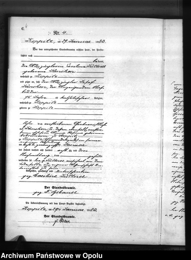 Obraz 7 z jednostki "Sterbe-Neben-Register Standesamts Koppitz pro 1883"