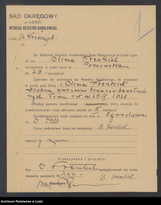 Obraz 3 z jednostki "Blima Frenkiel- sprzedaż towarów bawełnianych"