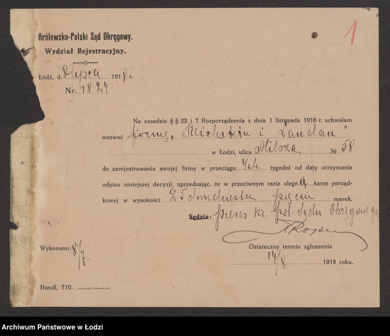 Obraz 3 z jednostki "Maks Reichstern, Maurycy Landan- fabrykacja i sprzedaż materiałów wełnianych i półwełnianych"