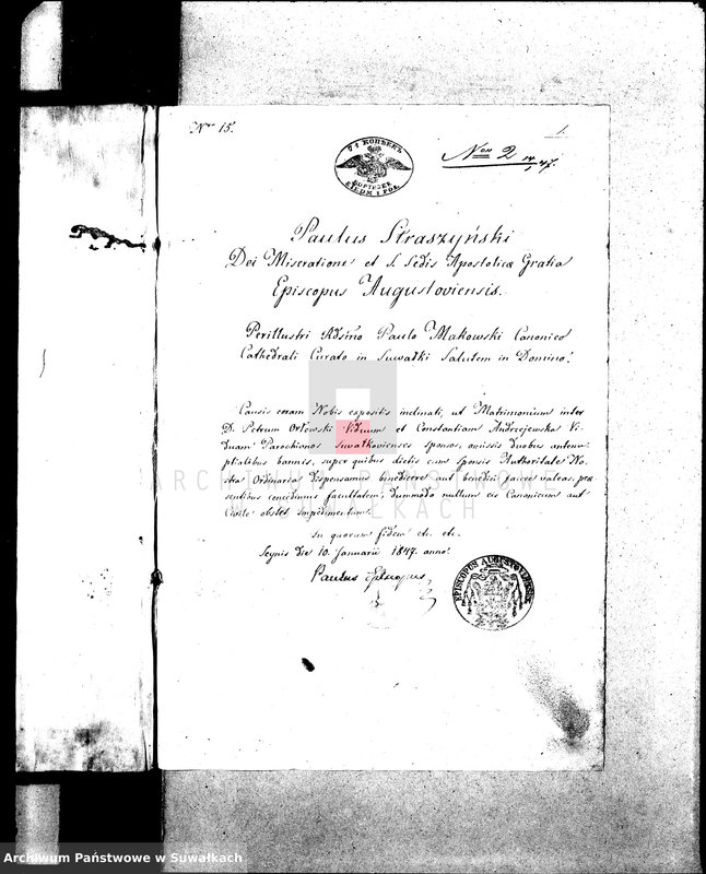 image.from.unit.number "Dowody do Aktów Małżeństwa Parafii Suwalskiej z Roku 1847."