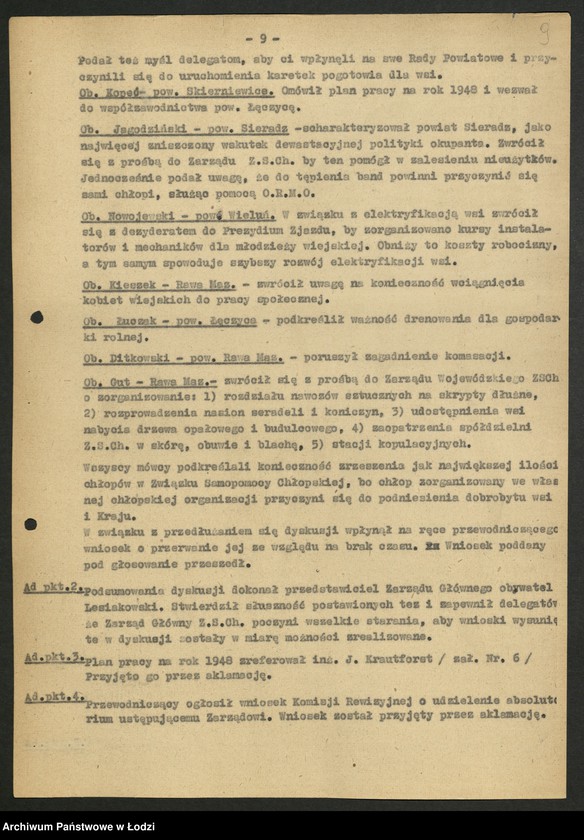 Obraz 10 z jednostki "Związek Samopomocy Chłopskiej-sprawozdania [inspektoratów, referatów, komisji] Zarządu Wojewódzkiego [oraz protokoły ze zjazdów wojewódzkich i okręgowej konferencji rolniczej]"