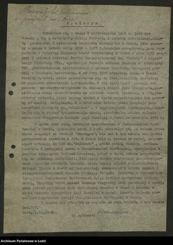 Obraz 10 z jednostki "Życiorysy [działaczy PPS różnych zawodów pełniących funkcje społeczno- polityczne]"