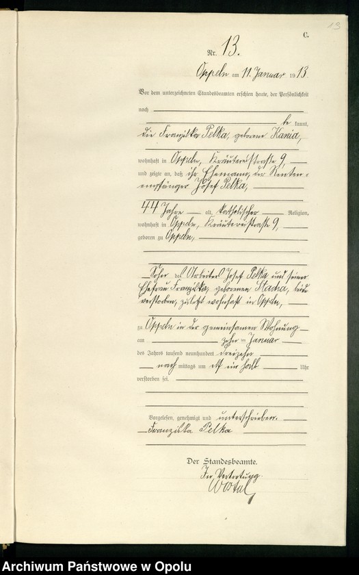 Obraz 17 z jednostki "Rejestr zgonów Księga Miejscowa Nr 1 do 419 1913"