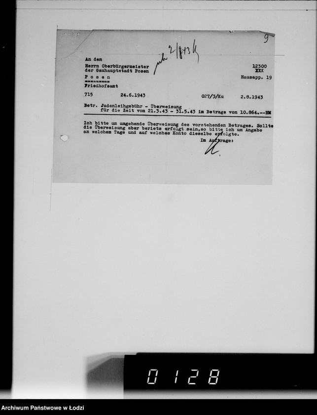Obraz 13 z jednostki "Sonderkonto 12300. Arbeitsamt Posen Judenlager des Oberbürgermeisters von Posen"
