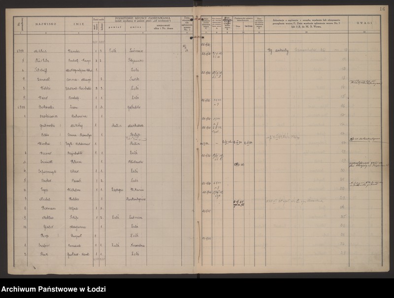 Obraz 19 z jednostki "Księga kontroli ruchu ludności (rejestr osób przybywających do gminy) Łódź, komisariat X, ks. III, nr 6578-7143"
