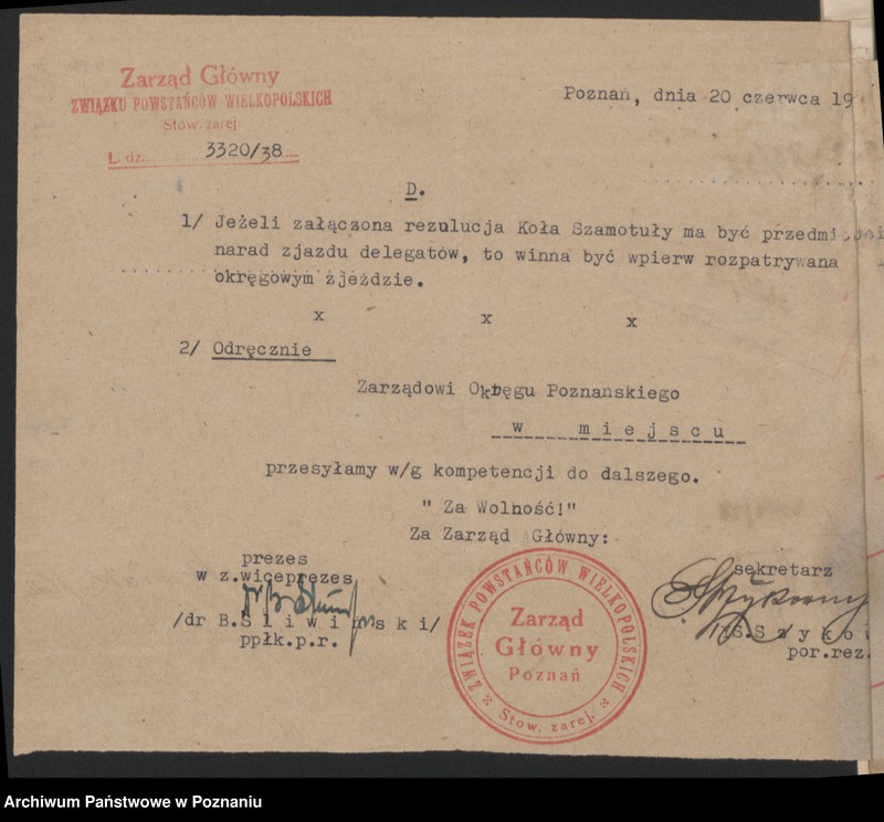 image.from.unit.number "Walny Zjazd Delegatów [wnioski na zjazd, ewidencja kół, sprawozdania sekretarza, komendanta delegatury grodzkiej, bilans]"