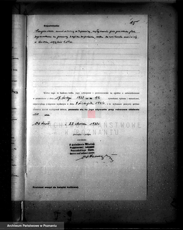 Obraz 20 z jednostki "Majętność Góra pow. jarociński, własność Fischer von Mollard nr fabr. kotła 20006 nr woj. kotła 92"