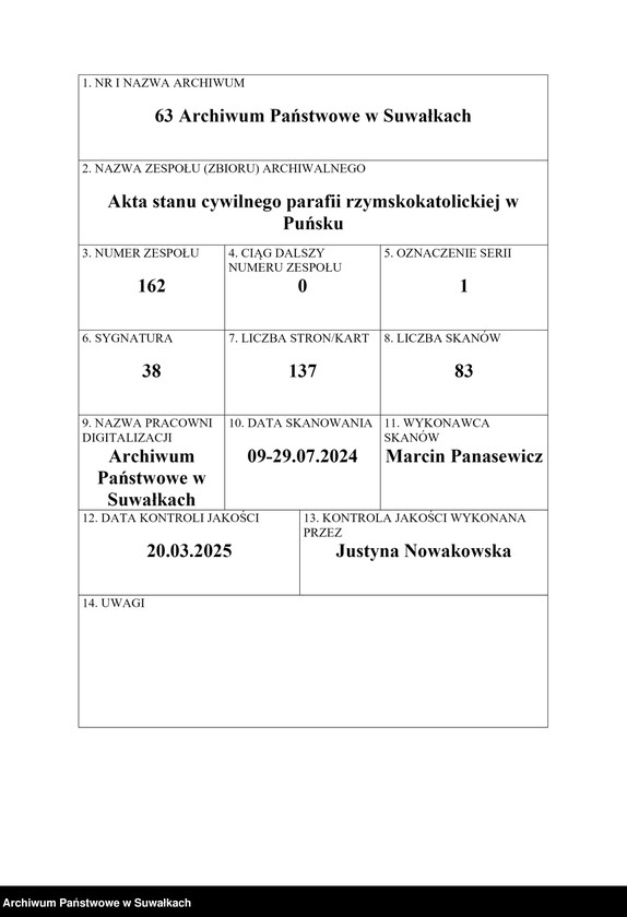 Obraz 1 z jednostki "Akta zeszłych gminy puńskiey od dnia 1 stycznia do 31 grudnia 1823 roku"