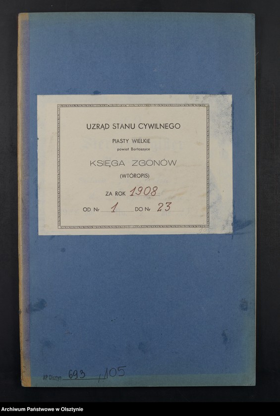Obraz 2 z jednostki "Sterbe-Neben-Register Nr 1 - 23"