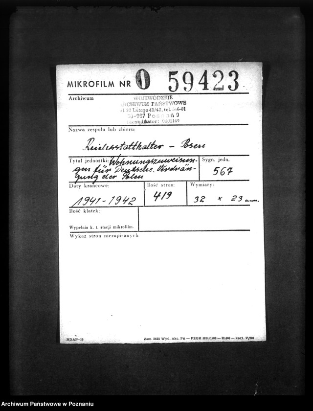 Obraz 2 z jednostki "Wohnungszuweisungen für Deutsche. Verdrängung der Polen."