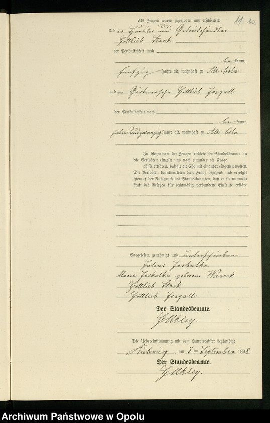 Obraz 14 z jednostki "Heiraths-Neben-Register Standes-Amt Riebnig 1898"