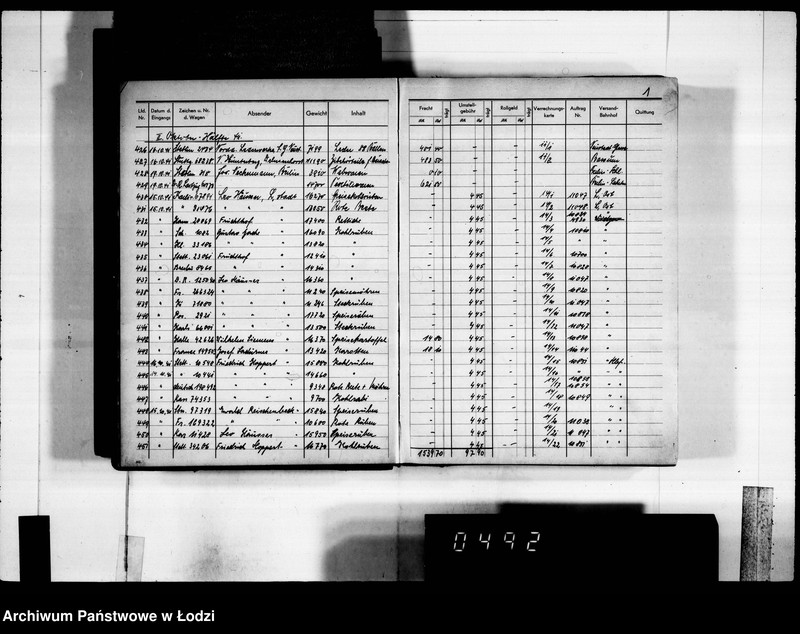 Obraz 5 z jednostki "Frachten Eingang [rejestr listów przewozowych]"