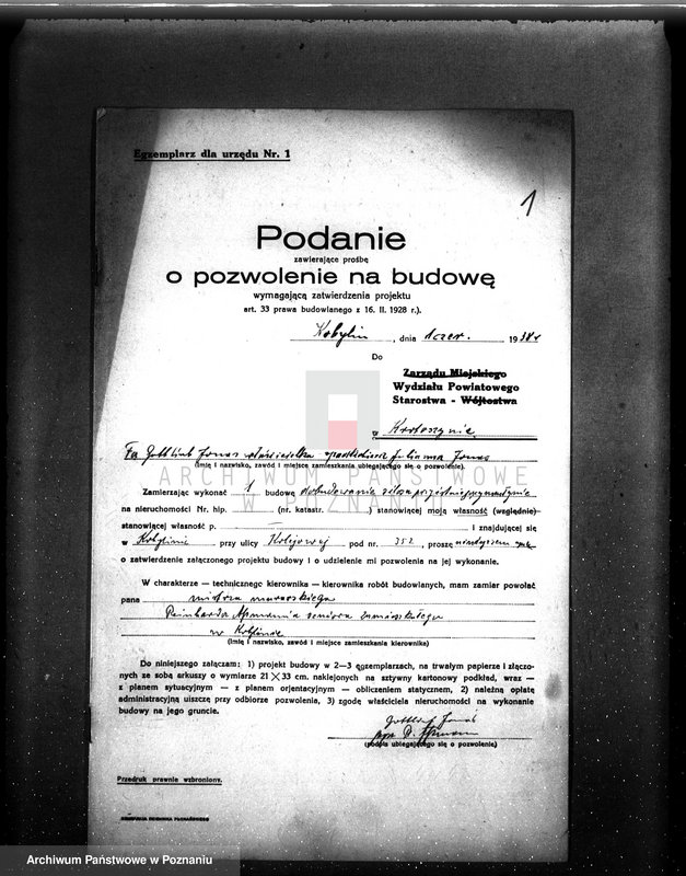 image.from.unit.number "Podanie o pozwolenie na budowę silosa i rozbudowy czyszczarni przy młynie parowym firmy Gottlieb Jonas, Kobylin, pow. krotoszyński"