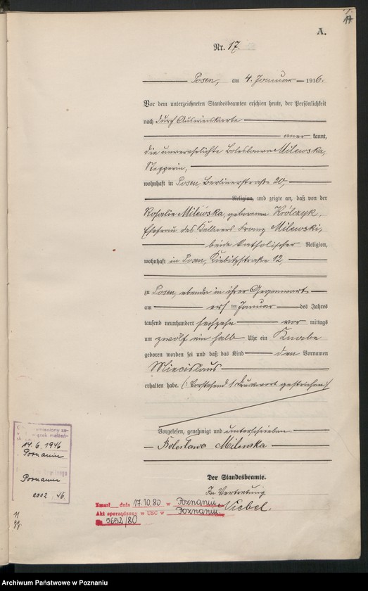 Obraz 19 z jednostki "Księga miejscowa urodzeń tom I [Rejestr główny urodzeń]"