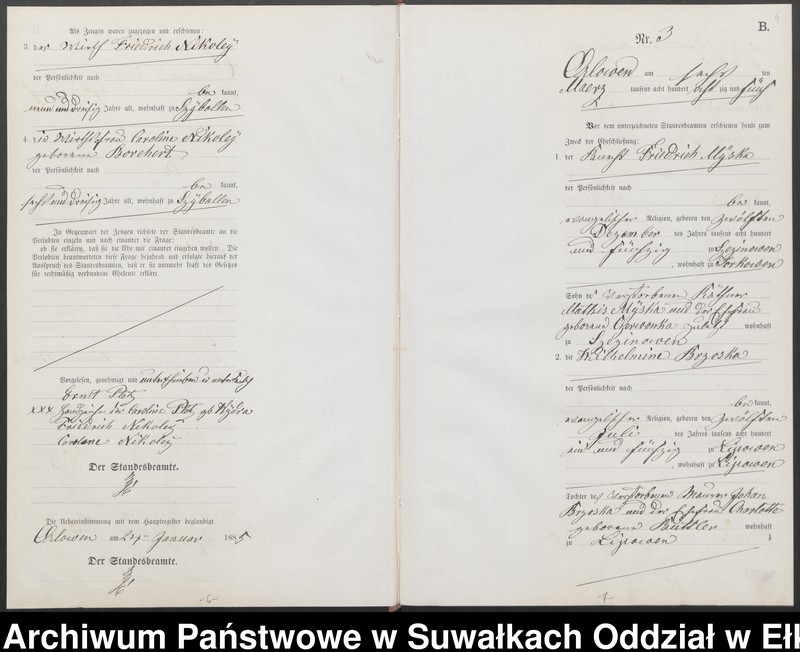 image.from.unit.number "Heiraths-Neben-Register des Preussischen Standes-Amtes Orlowen Kreis Loetzen für das Jahr 1885"