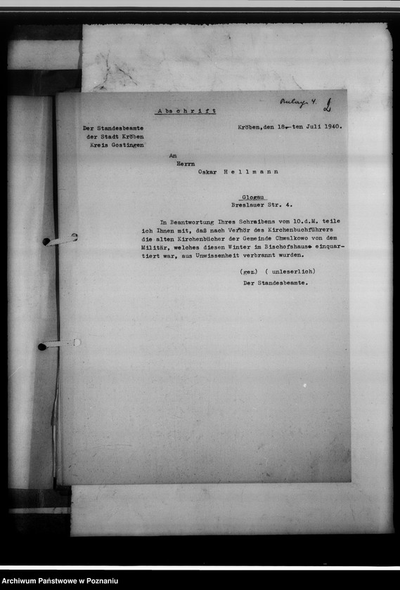 image.from.unit.number "Einziehungsprotokolle [ksiąg kościelnych oraz korespondencja w sprawie zaginionych ksiąg] in Kröben [w Krobi, powiat gostyński]"