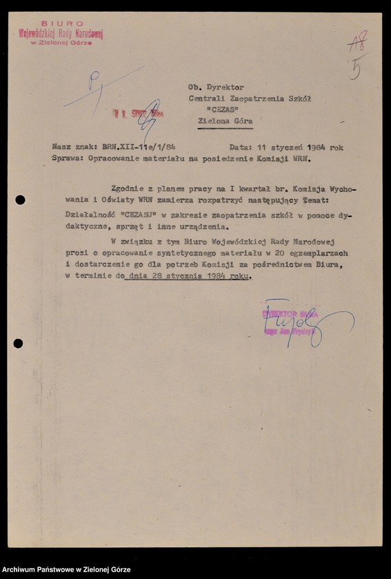 image.from.unit.number "Protokóły z posiedzeń Komisji Wychowania i Oświaty Wojewódzkiej Rady Narodowej w Zielonej Górze; Nr 1 - 2; 1 - 2"