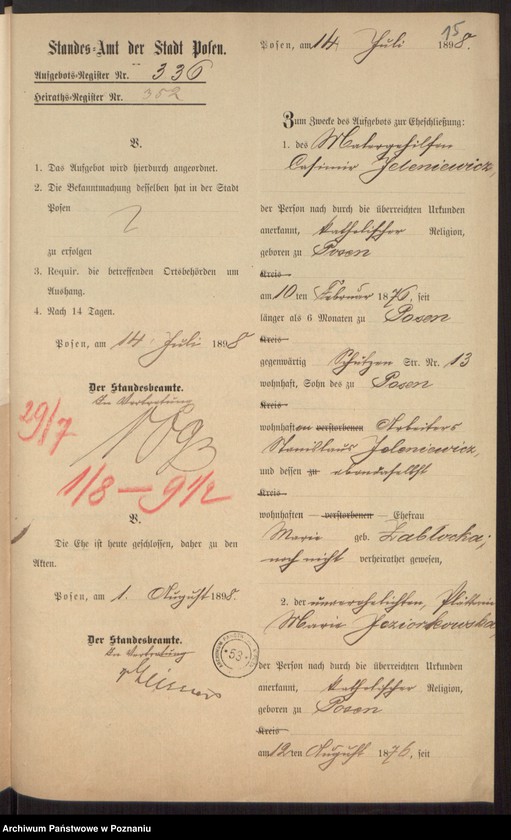 Obraz 17 z jednostki "Die von den Verlobten beigebrachten Urkunden zur Eheschliessung pro 1898"